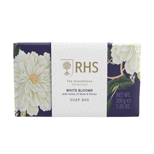 RHS Flower Show White Blooms Soap Bar with Bergamot Rose and Vanilla Notes Gently Cleanses and Leaves Skin Softly Scented 200 g