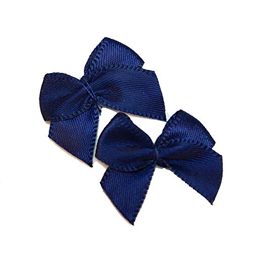 Chenkou Craft 60pcs Mini Satin Ribbon Bows Flowers 1" x3/4" Appliques DIY Craft (Dark Blue)