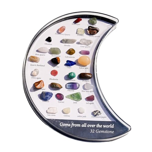 Generisch Almacenamiento de | de 32 piedras preciosas naturales de luna,Vitrina de piedra Joyero Almacenamiento,Para el hogar, apartamento, oficina, regalo, damas y hombres, de