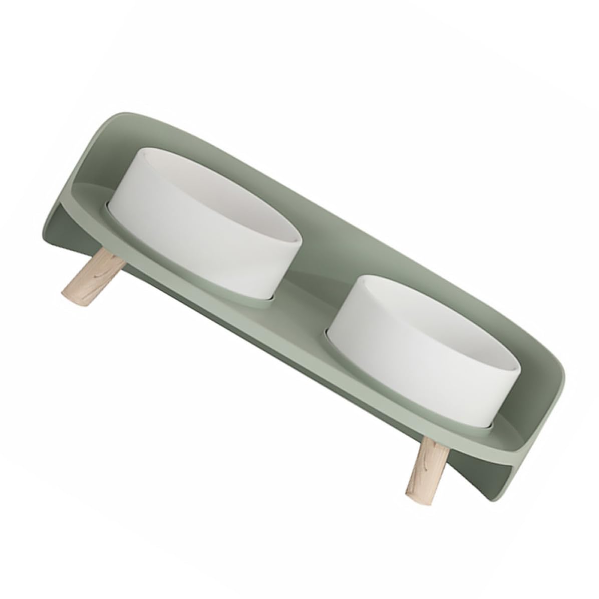 iplusmile Gamelle Double pour Chat en Céramique et Plastique, 1pc, Vert, Imperméable à L’Eau, Protège Cervicales, Bol pour Animaux à Pieds Hauts