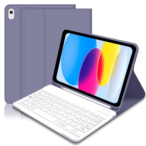 Coque Clavier pour iPad 10/11Ème Génération (10.9 Pouces 2022/11 Pouces A16 2025), AZERTY Layout Clavier Magnétique Ultra-Mince Détachable Bluetooth avec Porte Crayon pour iPad 11/10 Gén, Violet