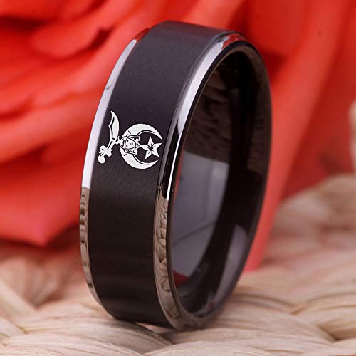 CLOUD DANCER Masonic Shrine Shriner Symbol Design Rings 8mm Black Step with Silver Tone Step Tungsten Carbide Wedding Ring -Free Customize Engraving2