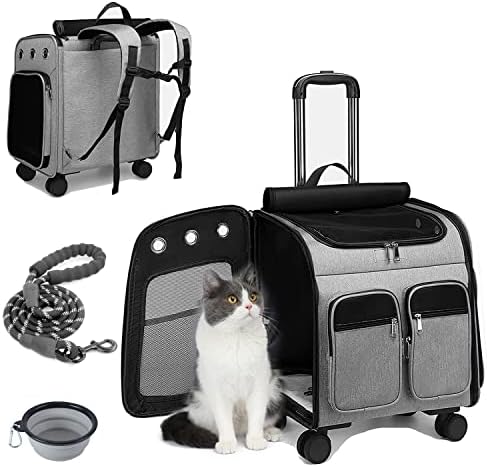 ELEGX Large Space Rolling Backpack Southwest,Delta Airline Approve for Pets with Detachable Wheels,Collapsible,Breathable Mesh with Cup Holder, Easy to Handle, Spacious for Traveling & Vet Appointment