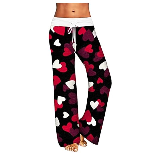 Womens Christmas Pajama Pants Wide Leg Palazzo Lounge Yoga Sweatpants Casual Christmas Tree Pj Bottoms with Pockets,Winter Leggings for Women Red M