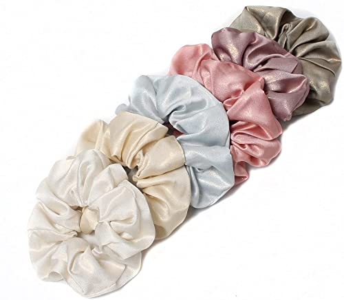 Snowpearl 6 - Pieces Korean Style Pearl Barrettes Women's Set Hairpin Korean Style Hair Clip and 02 Pieces Multicolor Satin Hair Scrunchies, Ponytail Holder 4
