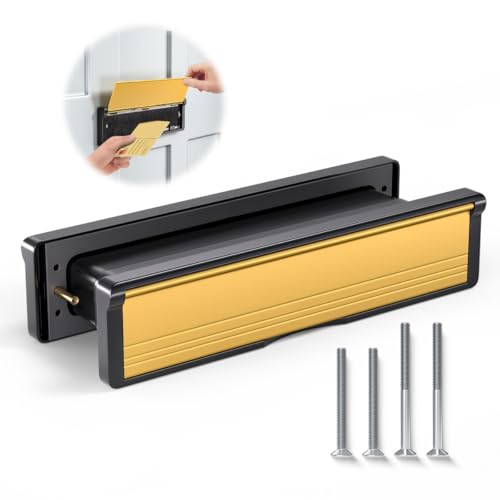 Bwintech 1 boîte aux lettres en aluminium doré de 305 x 70 mm à profondeur réglable, convient pour portes intérieures et extérieures de 40 à 80 mm d'épaisseur en bois, UPVC, composite