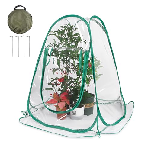 SGZIOO Gewächshaus Klein, 70*70*80cm Überwinterungszelt für Pflanzen, Pop Up Gewächshaus, Transparentes PVC Mini Gewächshaus, Pflanzenschutz, für Gemüse und Blumen