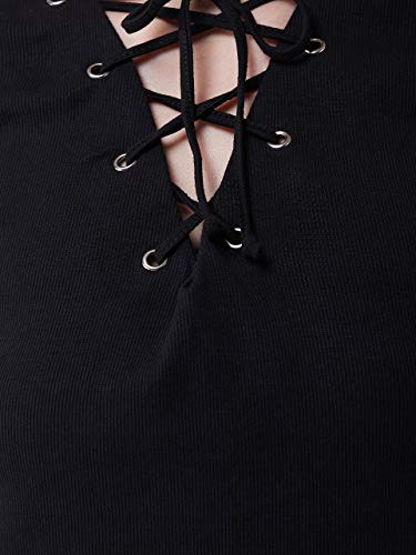 Image of Miss Chase Women's Cotton Slim Fit V Neck Criss-Cross Tie Up Top