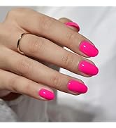 Rose Press on Nails short Almond Fake Nails Rose Pink Designs False Nails Full Cover Glossy for W...