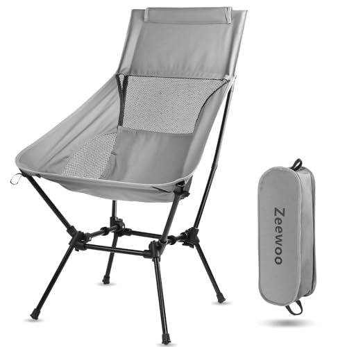Portable High Back Camping Chair - 2025 Upgraded, Aluminum Alloy Frame, Rustproof & Waterproof, Adjustable Height, Breathable Mesh, Lightweight Folding Chair with Headrest for Outdoor, Comfortable
