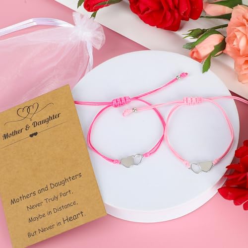 Image of EOBOH Mother's Day Gift Bracelets, Mother's Day Bracelets Adjustable Hearts Mother Daughter with Card, Love Mothers Day Gifts for Grandma Daughter Accessories