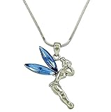 DianaL Boutique Silvertone Tinkerbell Fairy Pendant Necklace Blue Crystal