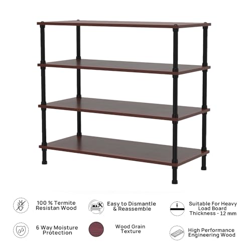 Image of TABLE MAGIC Jazz Shoe Rack 4T Multipurpose Shoe Rack Organizer Stand for Home 4 Shelfs Wood Steel D30 x W60 x H65cm (4 Tier, Mahogany)