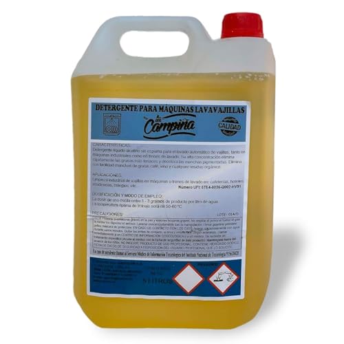 Jabon Líquido Máquinas Lavavajillas · Detergente Lavavajillas Liquido con Elevado Poder Desengrasante · Detergente Alcalino para Lavavajillas Máquina Industrial · Garrafa de 5 litros