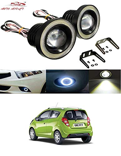 Image of AUTOADDICT Car LED Fog Lights 3.5 inch High Power Led Projector Lamps Cob with White Angel Lights Eye Ring for Chevrolet Beat