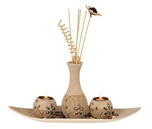 Mel-O-Design Ensemble 3 pièces Supports A Bougies Chauffe-Plat + Vase (Hauteur 37 cm), Style Contemporain Cover