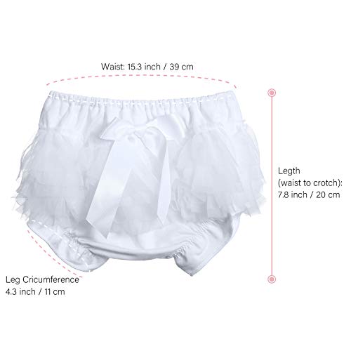 WELROG Baby Girls Cake Smash Outfit - Tutu Bloomers Diaper Cover Headband Pearl Necklace for First Birthday(White)