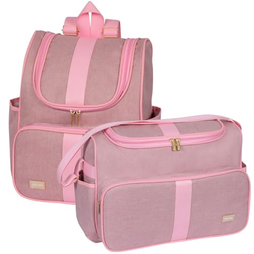 Kit 02 Peças Bolsa Maternidade Bebê Mochila Maternidade Menina Menino Luxo Impermeável (Rosa)