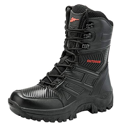 QUICKLYLY Botas para Hombre Calzado De Protección Militares Zapatos Táctico Desierto Combate Tobillo Barco Ejército De Trabajo(Negro,43EU)