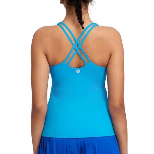 RUNNING GIRL Womens Workout Tank Tops with Built in Bra,Crisscross Back Padded Athletic Compression Shirts Yoga Tops X-Large Bright Blue