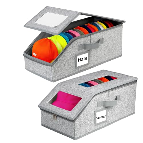 2 Pack Hat Storage Boxes for Baseball Caps - Stackable Clear...