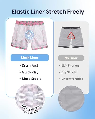 maamgic Mens Swim Trunks 5 Inch with Mesh Lining, Quick Dry Mens Bathing Suit, Swim Shorts for Swimming and Beach