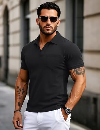 MAGCOMSEN Mens Polo Shirts Short Sleeve Cotton Pique Golf Shirts with Pocket Casual Performance Moisture Wicking Polos2