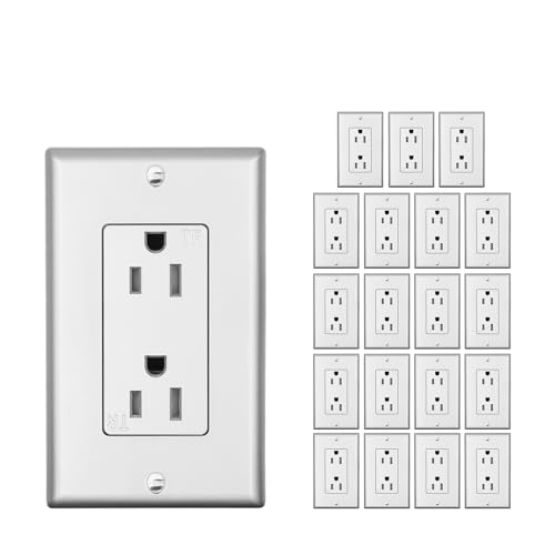 Micmi Silver Decorator Receptacle Outlet, Tamper Resistant, Decorative Electrical Receptacle Outlet, 15Amp 125 Volt, Grounding with Wall Plate UL Listed (20Pack, Silver, 15 Amp Outlet) 15 Am