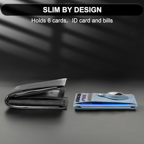 Image of Hawanik Slim Minimalist Front Pocket Wallet with Built-in Case Holder for AirTag, Blue Classic,