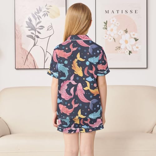 ALAZA Fish Funny Colorful Pajamas Satin Pajama Set Short Sleeve Button Down Sleepwear4