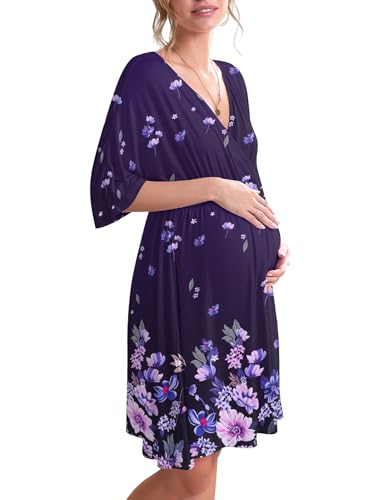 Image of Ekouaer 3 in 1 Labor/Delivery/Hospital Gown Maternity Dress Nursing Nightgown Sleepwear for Breastfeeding