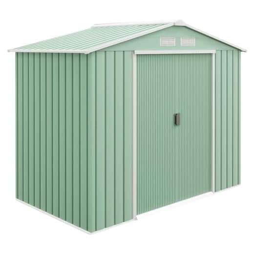Outsunny Casetta da Giardino Porta Utensili in Lamiera di Acciaio, Capanno da Giardino in Acciaio con Porte Scorrevoli, 213x130x185 cm, Verde Chiaro