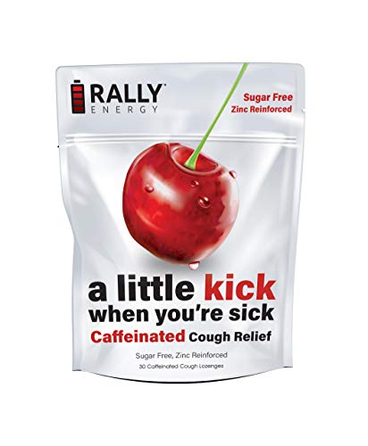 Sugar Free Cherry Flavor Cough Drops by Rally Energy, Cough Relief with Caffeinated Zinc Reinforced Lozenges, Boost Your Energy, Focus, and Productivity - Zero Calorie, Throat Lozenges (30 Units)