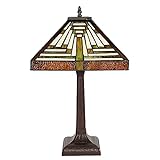 TECHNISCHE DATEN - Lampe im Tiffany-Stil, Größe 31 x 31 x 43 cm, aus Glas / Polyresin mit E27-Fassung / Glühbirne max. 2 x 60 W (Die Glühbirne ist nicht im Lieferumfang enthalten). Sie können auch eine LED-Lampe verwenden. Wir empfehlen die Verwendung einer warmweißen LED-Lampe.