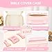 Bible Cover Case for Women Bible Study Supplies Large Preppy Chenille Pink Leather Bible Carrying Tote Bag Letter Bible Case Christmas Christian Gifts for Women Girls (Pink, Large)