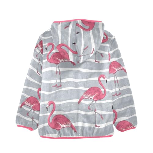 OTVEE Pink Flamingo Bird Stripes Kids Hoodie Jacket Fall Spring Full Zip Warm Outwear Coat2