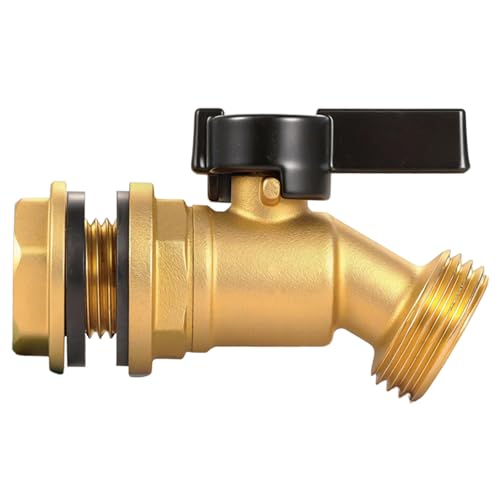 3/4 GHT Rain Barrel Spigot Kit with Bulkhead Fitting - Brass Drain Valve Rain Water Bucket Faucet Replacement Outdoor Rain Barrel Diverter Valve Spigot for 5/25/50/55 Gallon Water Bucket Container