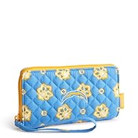 Vera Bradley Cotton Front Zip Wristlet with RFID Protection, Powder Blue/Gold Bandana with Los Angeles Chargers