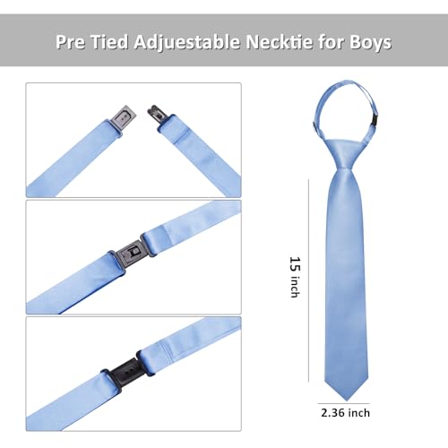 Image of Barry.Wang Boys Ties Pre-Tied Satin Solid Color Kids Tie Pocket Square Set Adjustable Formal Necktie Graduation School