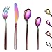 Berglander Juego de cubiertos de 24 piezas con mango de superficie lunar y cabeza de arco iris brillante chapado en titanio acero inoxidable juego de cuberteria, utensilios, servicio para 6