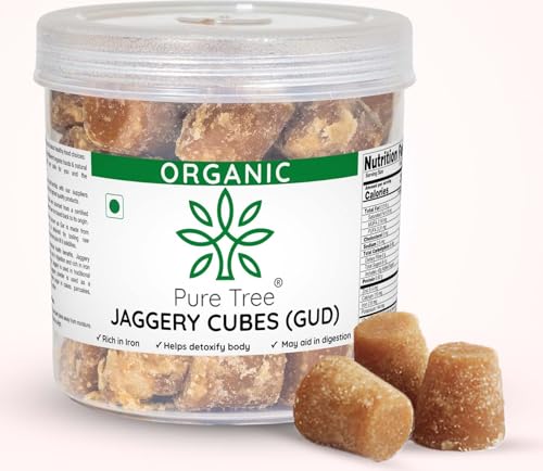 Image of Pure Tree Certified Organic Jaggery Cubes Small | 350 g | Sugarcane Gur Cubes | Desi Gud Jaggery Cubes from Jaggery Block (No Preservatives)