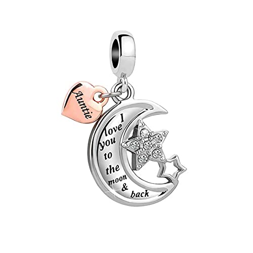 Image of ZakiaHo Auntie I Love You to the Moon and Back Rose Gold Plated Heart Charms for Bracelets Birthday Gifts Compatible with Pandora Bracelets