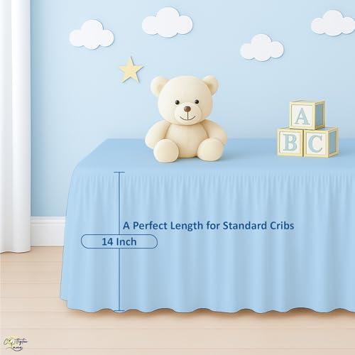 Image of Cottington Lane Light Blue Infrant Crib Bed Skirt Dust Ruffle with Split Corner, 100% Natural Cotton Nursery Crib Toddler Bedding Skirt for Baby Girls or Boy, Fits Standard Cribs 28 inchx52 inch with 14 inch Drop