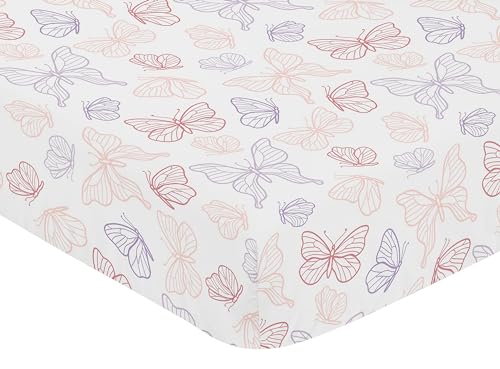 Image of Sweet Jojo Designs Shabby Chic Butterfly Girl Baby Crib Bedding Set Infant Nursery Room Blanket Fitted Sheet Skirt Diaper Stacker 4p Blush Pink Lavender Purple White Pastel Lilac Watercolor Pattern