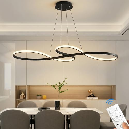 SEYALLE LED Pendant Light Chandelier – Modern Adjustable Hanging Ceiling Fixture for Dining Room, Living Room, Bedroom, Entryway, Kitchen Island, Linear (Black Note)