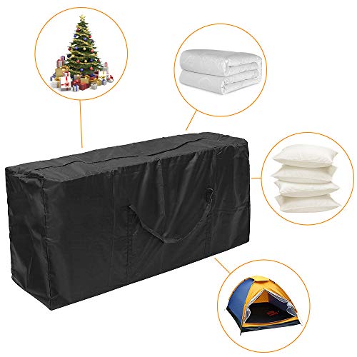 Auflagentasche Gartenpolster Aufbewahrungstasche Gartenauflagen Schutzhülle Oxford Aufbewahrung mit Tragegriff für Gartenmöbel Kissen Polsterauflagen Weihnachtsbaume, Schwarz (173 x 76 x 51 cm)