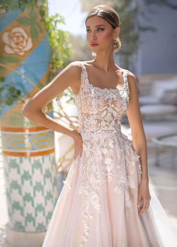 Women's Boho Wedding Dresses for Bride Corset Lace Tiny Florals A-Line Tulle Evening Formal Gowns WD0012