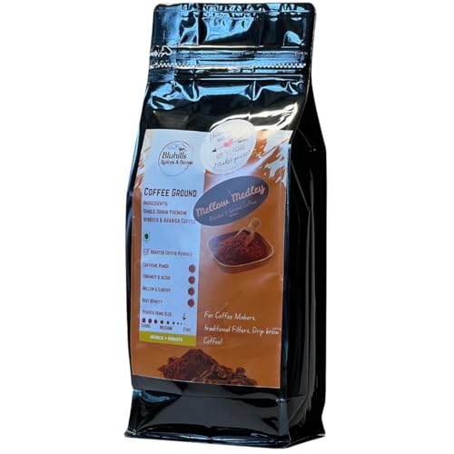 Image of Bluhills Mellow Medley - Blend of Pure Arabica & Robusta Coffee, 500g, Wayanad Robusta & Arabica blend, freshly roasted and ground for a perfect filter coffee, stove top, or drip brew