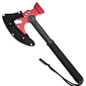Ridge Runner 18” Tactical Axe and Multi-Tool Hammer – Red | Camping and Survival Axe | 6 ¾” Stainless Steel Head | Outdoor Hatchet and Axe Combo | Durable TPU Handle with Paracord Wrapped Grip