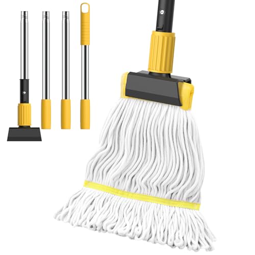 EZKEY Heavy Duty String Wet Mop for Floor Cleaning Commercial Industrial Cotton Mops with Stainless Steel Long Handle for Home Kitchen Bathroom Garage
